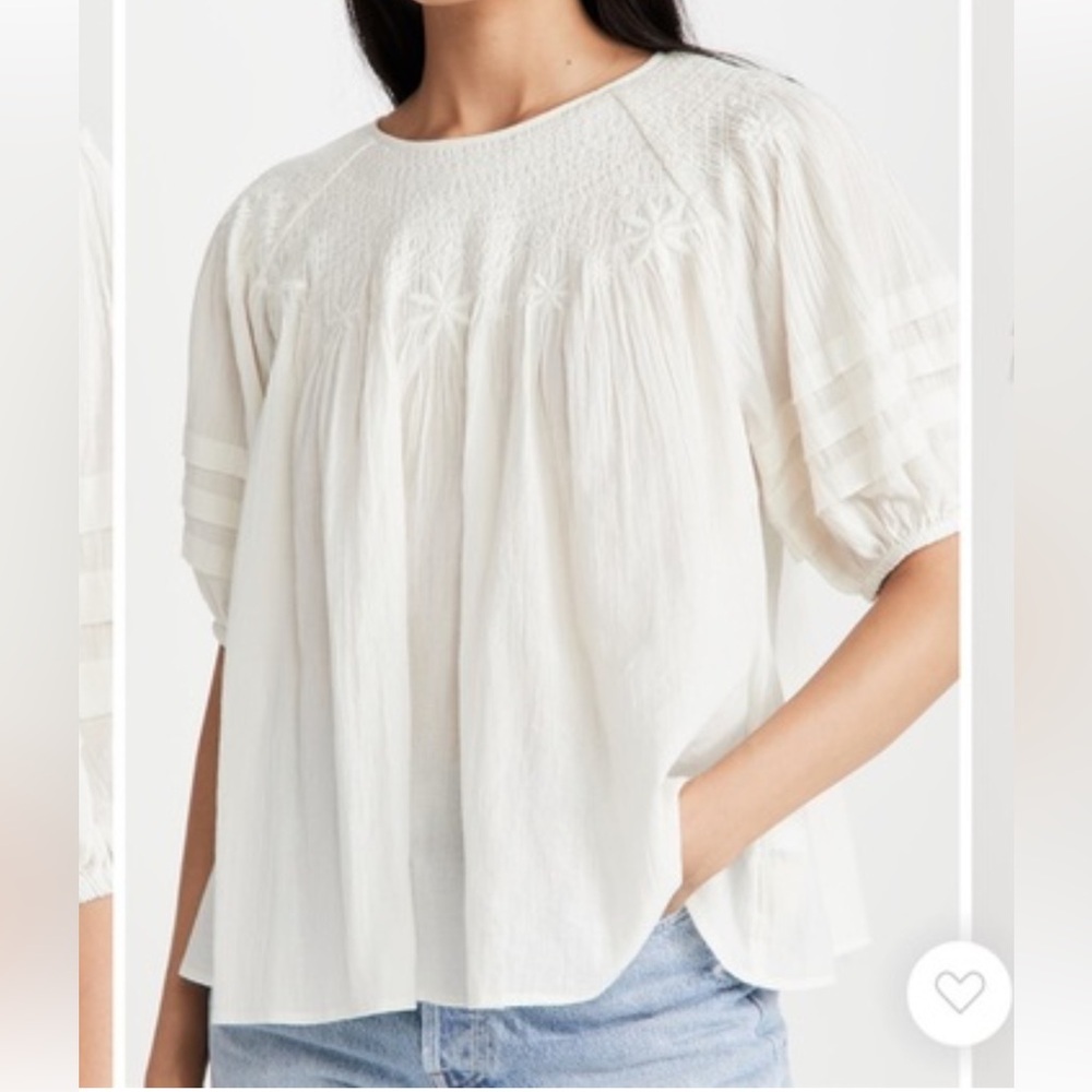 Madewell White Blouse with Puff Sleeves Women's Size XXS - Picture 2 of 10